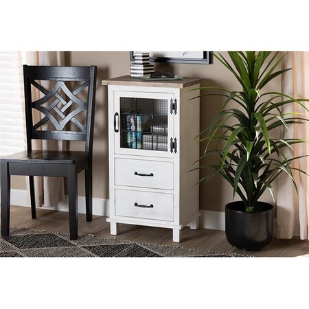 Wholesale Interiors Wholesale Interiors 18Y1004-Oak-White-Cabinet Baxton Studio Faron Farmhouse Wood 2 Drawer Storage Cabinet; Two-Tone Distressed White & Oak Brown 18Y1004-Oak/White-Cabinet